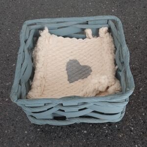 Small Woven Slate Blue Basket With Five Coasters.